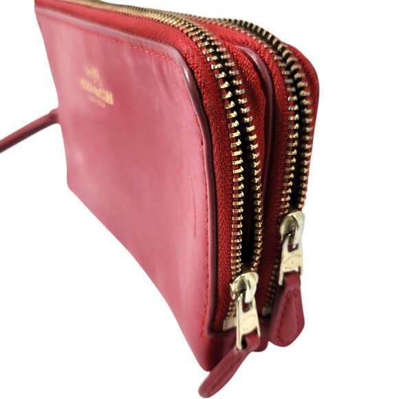 Coach F64581 Classic Red Leather Double Corner Zip Wallet Wristlet Gold - Picture 11 of 11